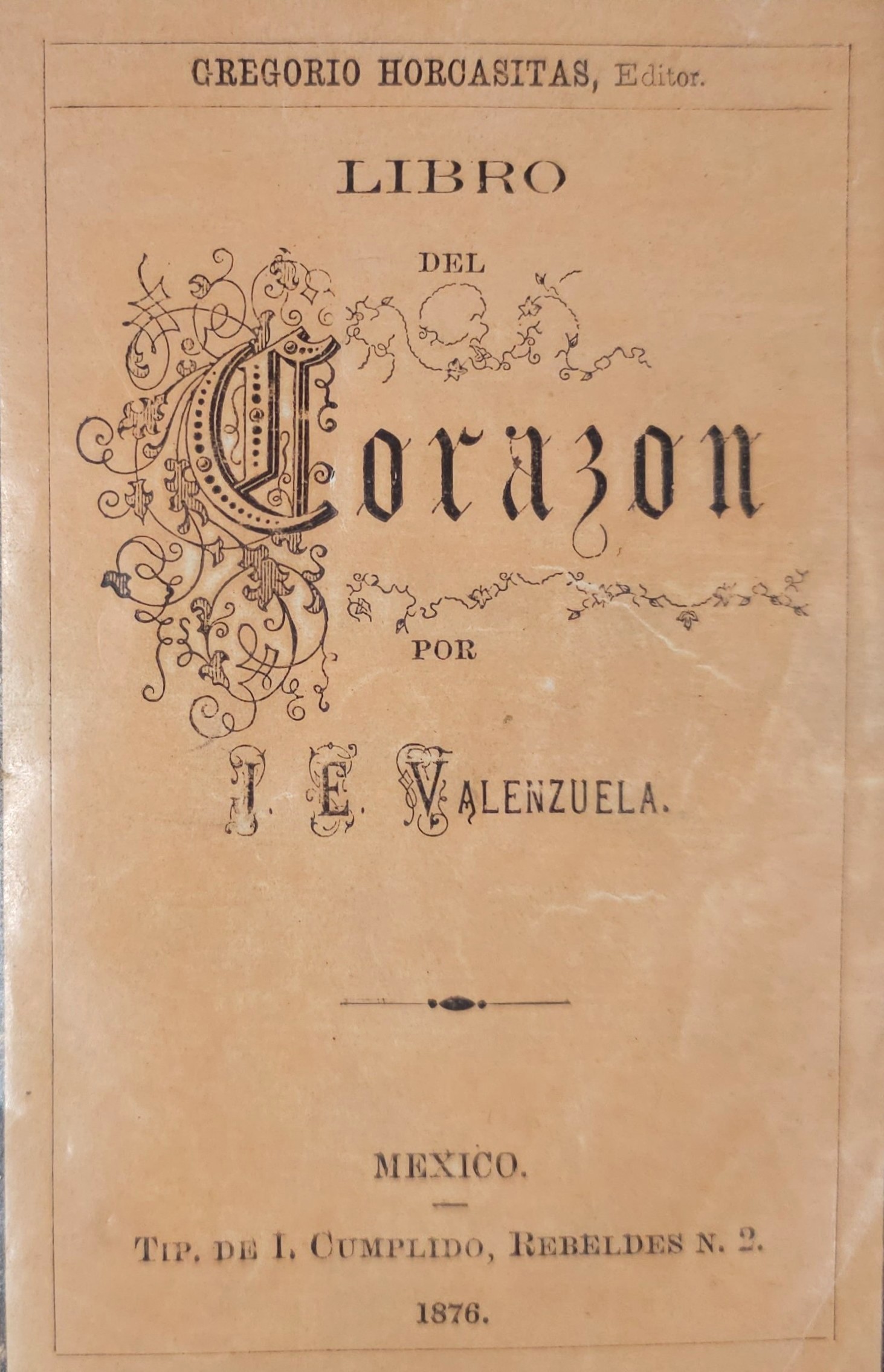 Libro del corazón de Jesús E. Valenzuela (1876) Biblioteca Nacional de México