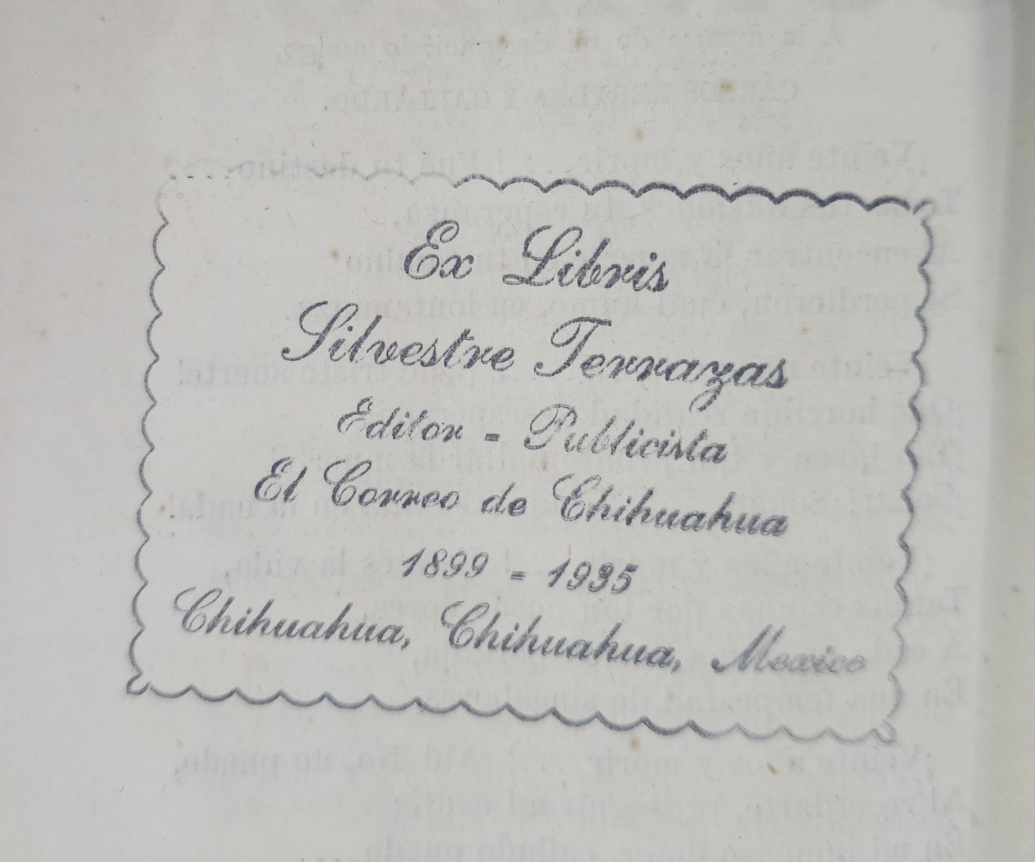 Exlibris de Libro del Corazón que perteneció a Silvestre Terrazas, Biblioteca Nacional de México